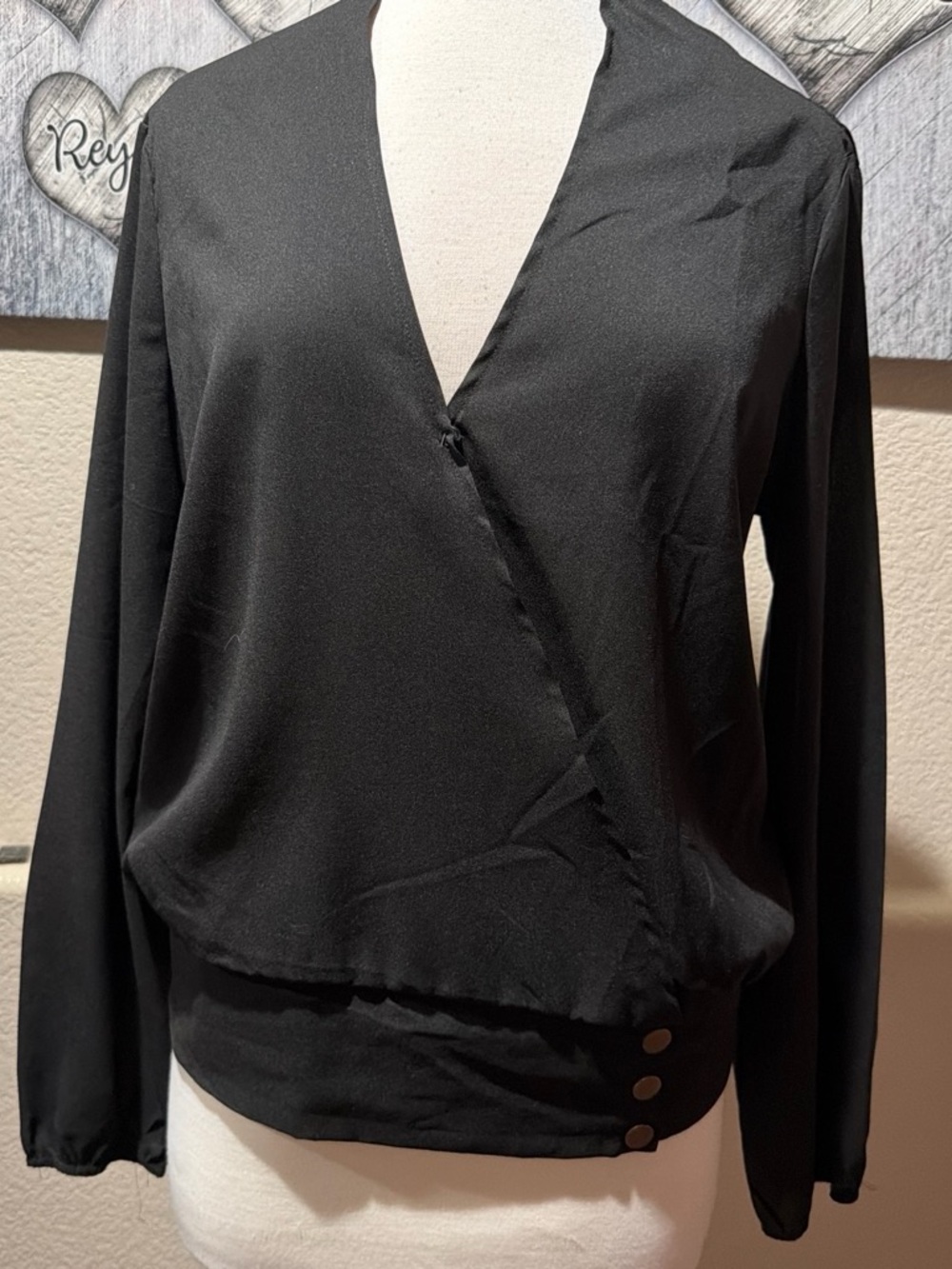 Guess Black Long-Sleeve Wrap Blouse